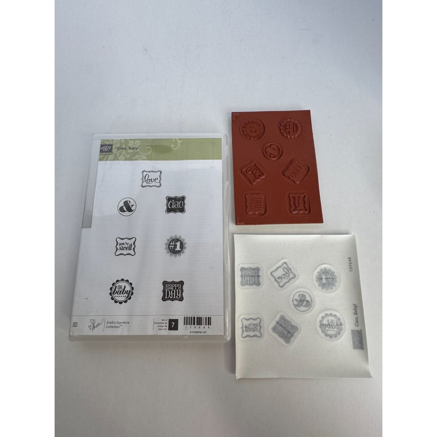 Stampin Up Clear Mount Rubber Stamp Set Ciao Baby Love You are Swell Words Small