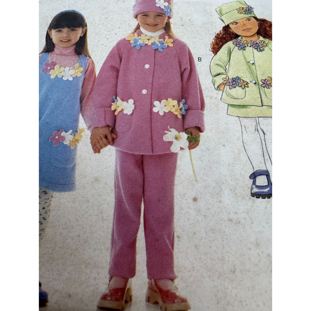 Butterick Sewing Pattern 6230 Girls Flower-Accented Jacket Dress Jumper 2-5 UC