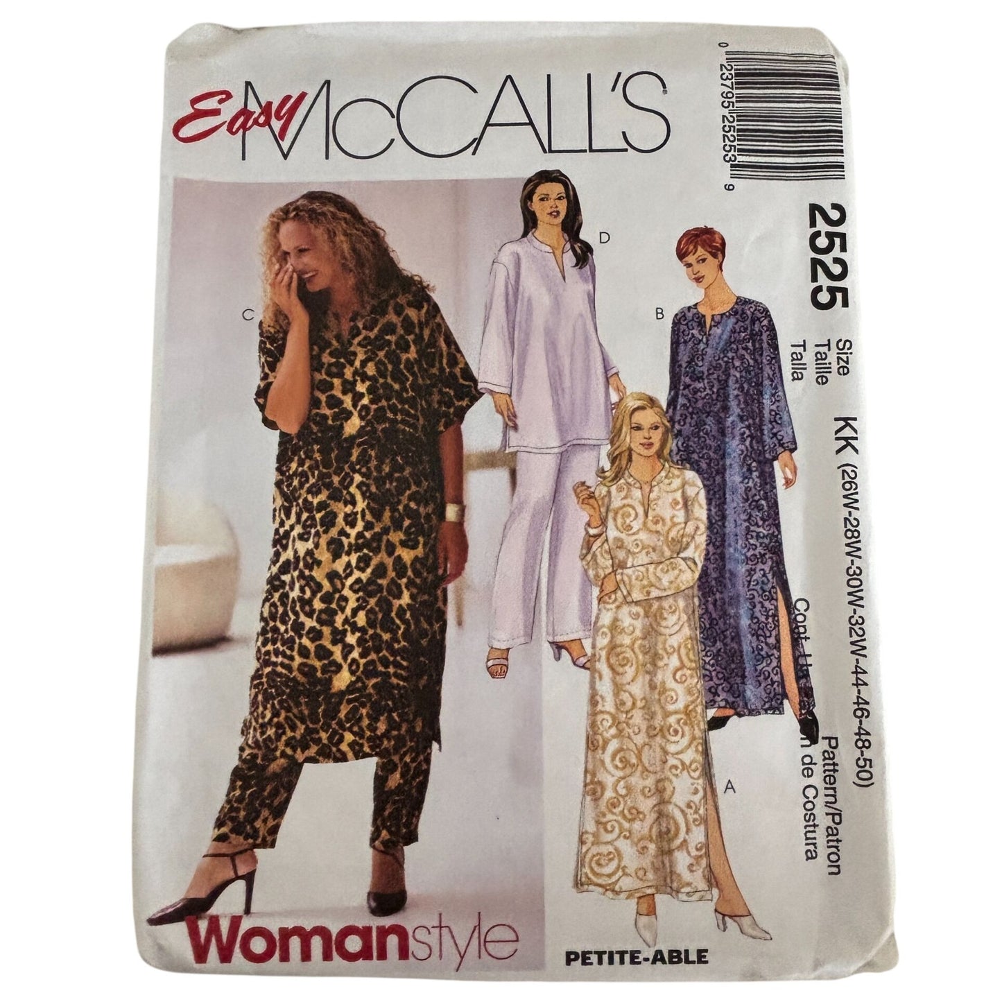 McCalls Sewing Pattern 2525 Womens Caftan Pants 26W-32W Loungewear Set Uncut Plus Size 1990s