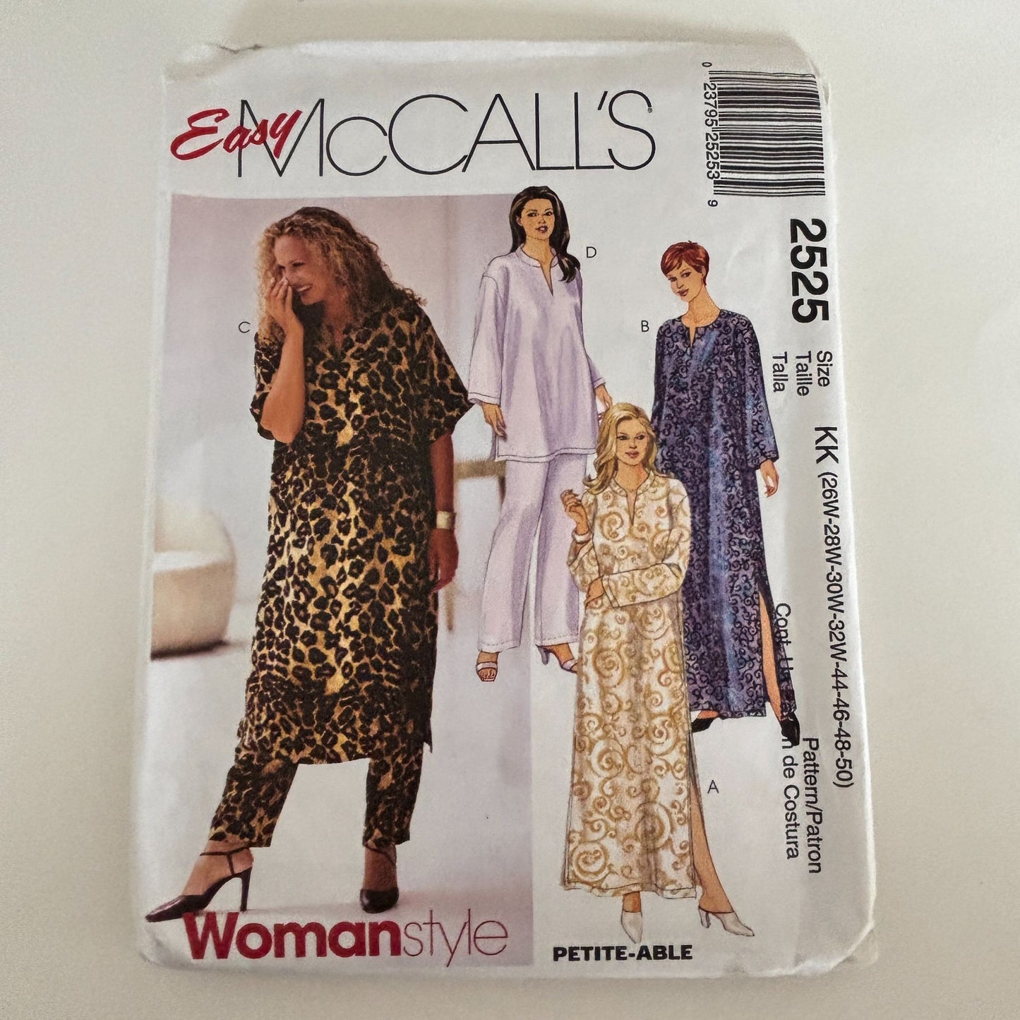 McCalls Sewing Pattern 2525 Womens Caftan Pants 26W-32W Loungewear Set Uncut Plus Size 1990s