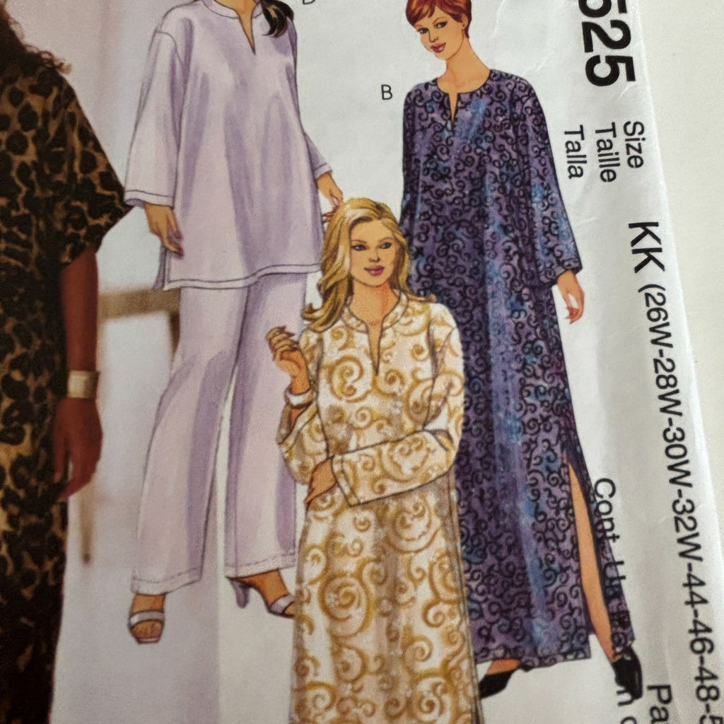 McCalls Sewing Pattern 2525 Womens Caftan Pants 26W-32W Loungewear Set Uncut Plus Size 1990s