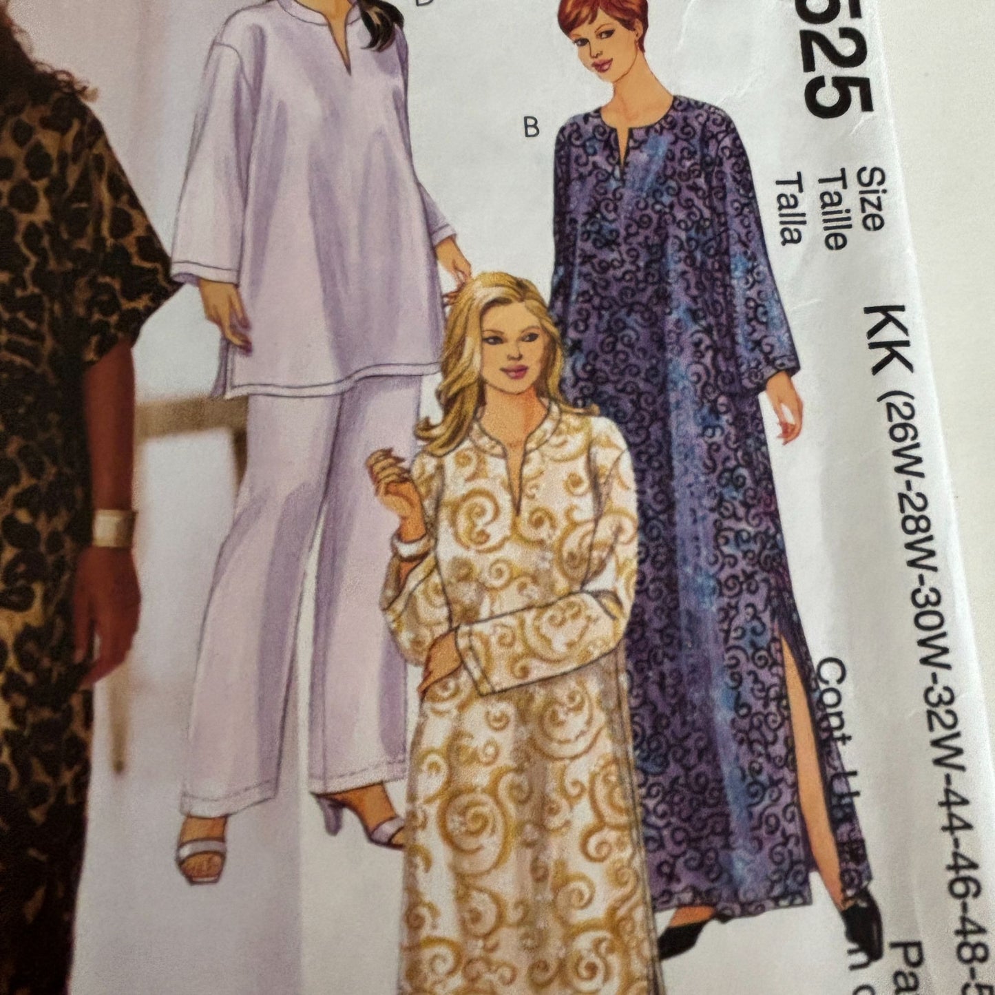McCalls Sewing Pattern 2525 Womens Caftan Pants 26W-32W Loungewear Set Uncut Plus Size 1990s