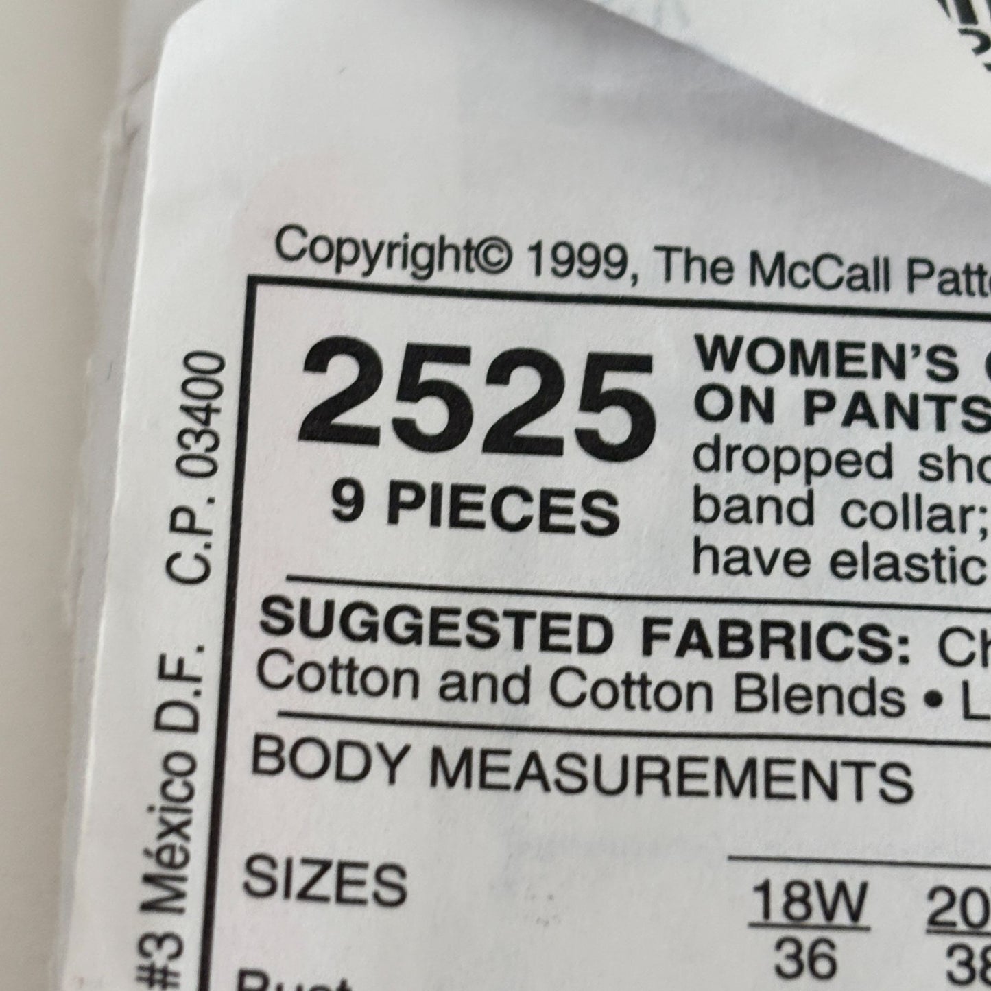 McCalls Sewing Pattern 2525 Womens Caftan Pants 26W-32W Loungewear Set Uncut Plus Size 1990s