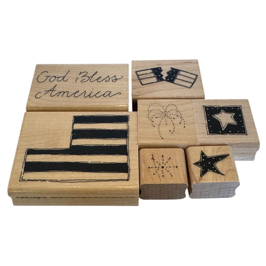 JRL Rubber Stamps Patriotic God Bless American Flag Fourth of July Fireworks 7
