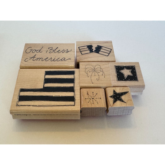 JRL Rubber Stamps Patriotic God Bless American Flag Fourth of July Fireworks 7