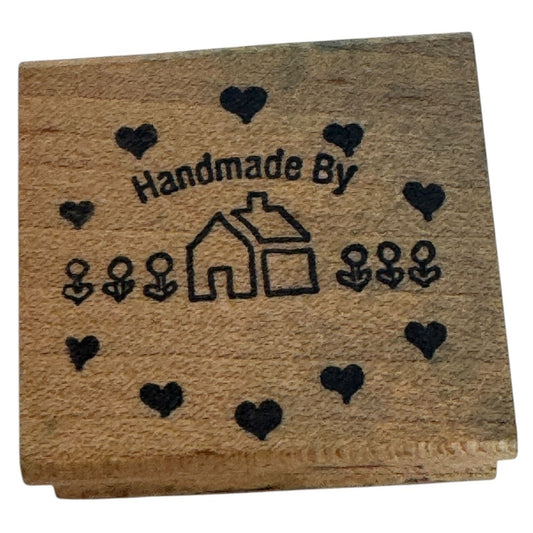 The Stamp Pad Co Rubber Stamp Handmade By with Hearts House Flowers Craft Fair