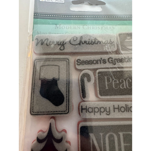 TPC Studio Rubber Cling Stamp Set Modern Christmas Gift Tag Card Making Small