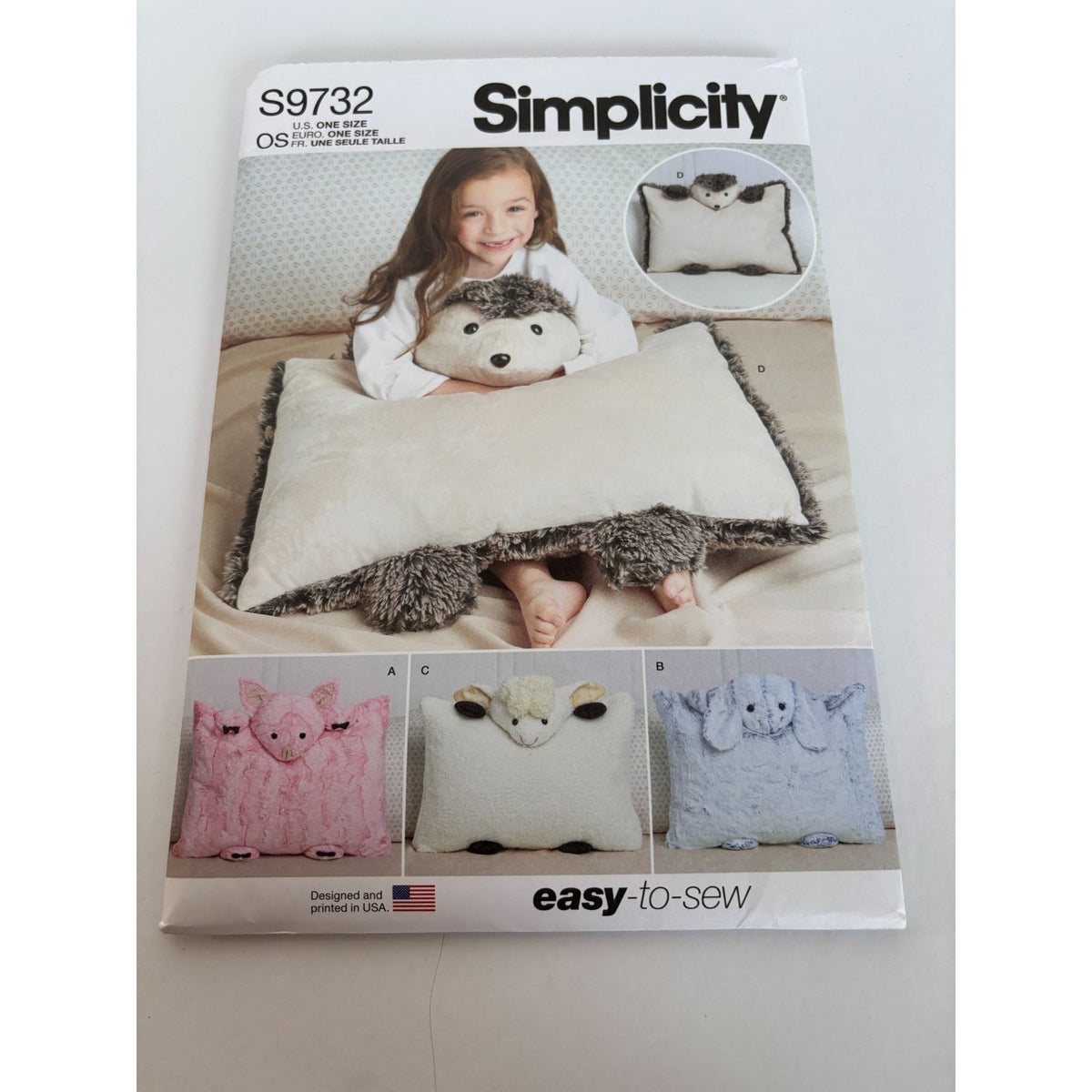 Simplicity Sewing Pattern S9732 Plush Animal Pillow Case Kids Bedroom Decor Easy