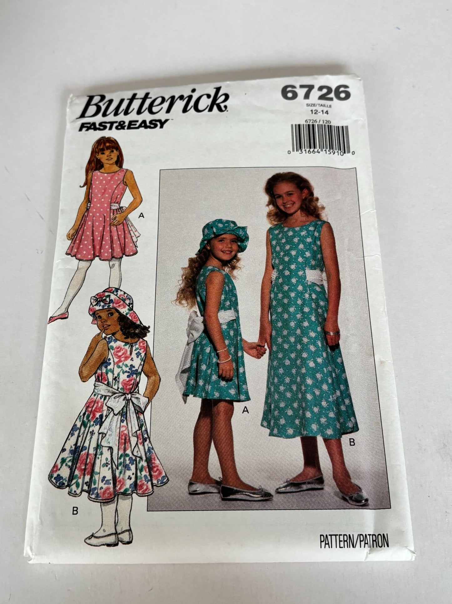 Butterick Sewing Pattern 6726 Girls Easter Dress Hat Spring 90s Vintage 12 14 Uncut