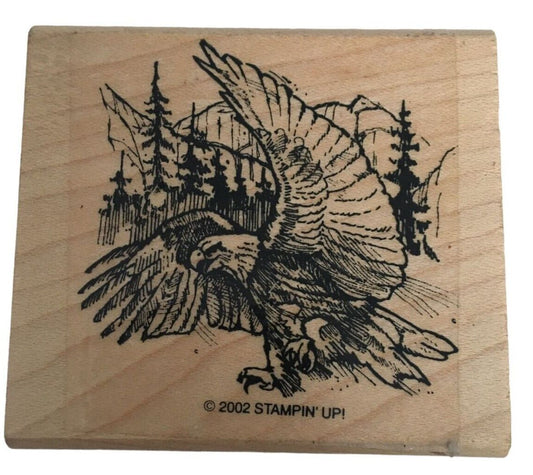 Stampin Up Rubber Stamp Bald Eagle Wildlife Mountain Forest Mountains Patriotic Wood Mounted RARE