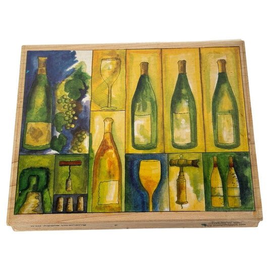 Stamps Happen Rubber Stamp Wine Collage Bottles Grapes Wine Tasting Winery Drink