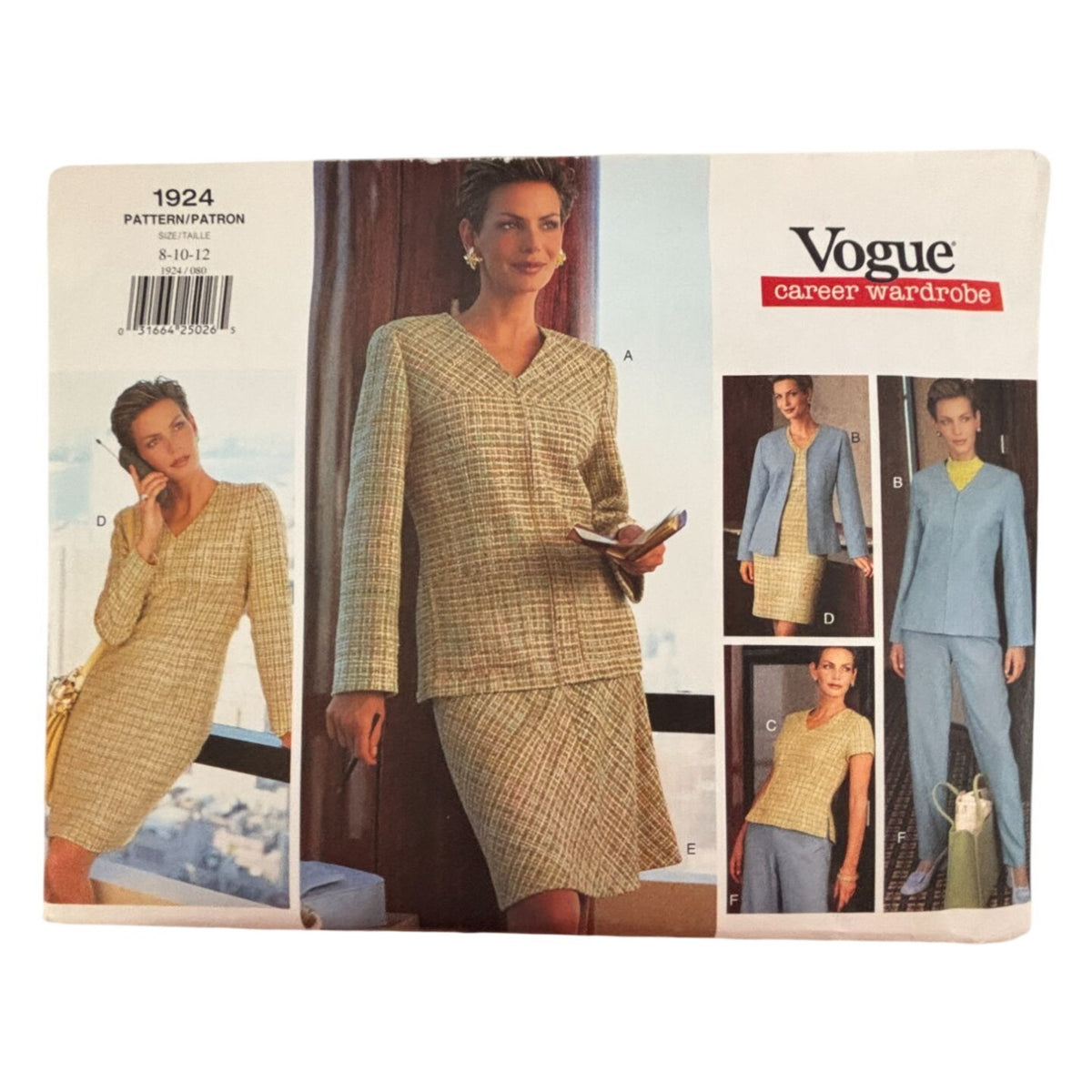 Vogue Sewing Pattern 1924 Career Wardrobe Suit Jacket Dress Skirt Pants 8-12 Uncut Workwear