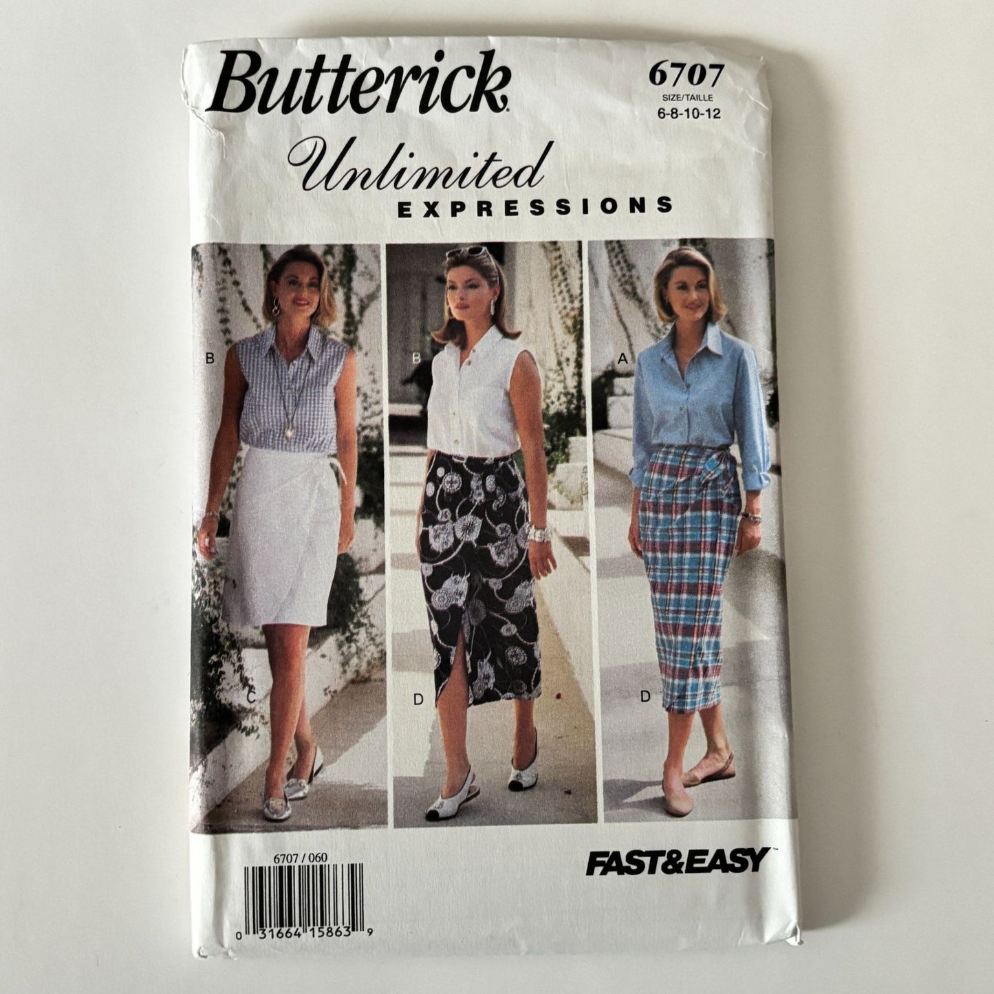 Butterick Sewing Pattern 6707 Top Wrap Skirt 90s Minimalist Office Core 6-12 Uncut Shirt