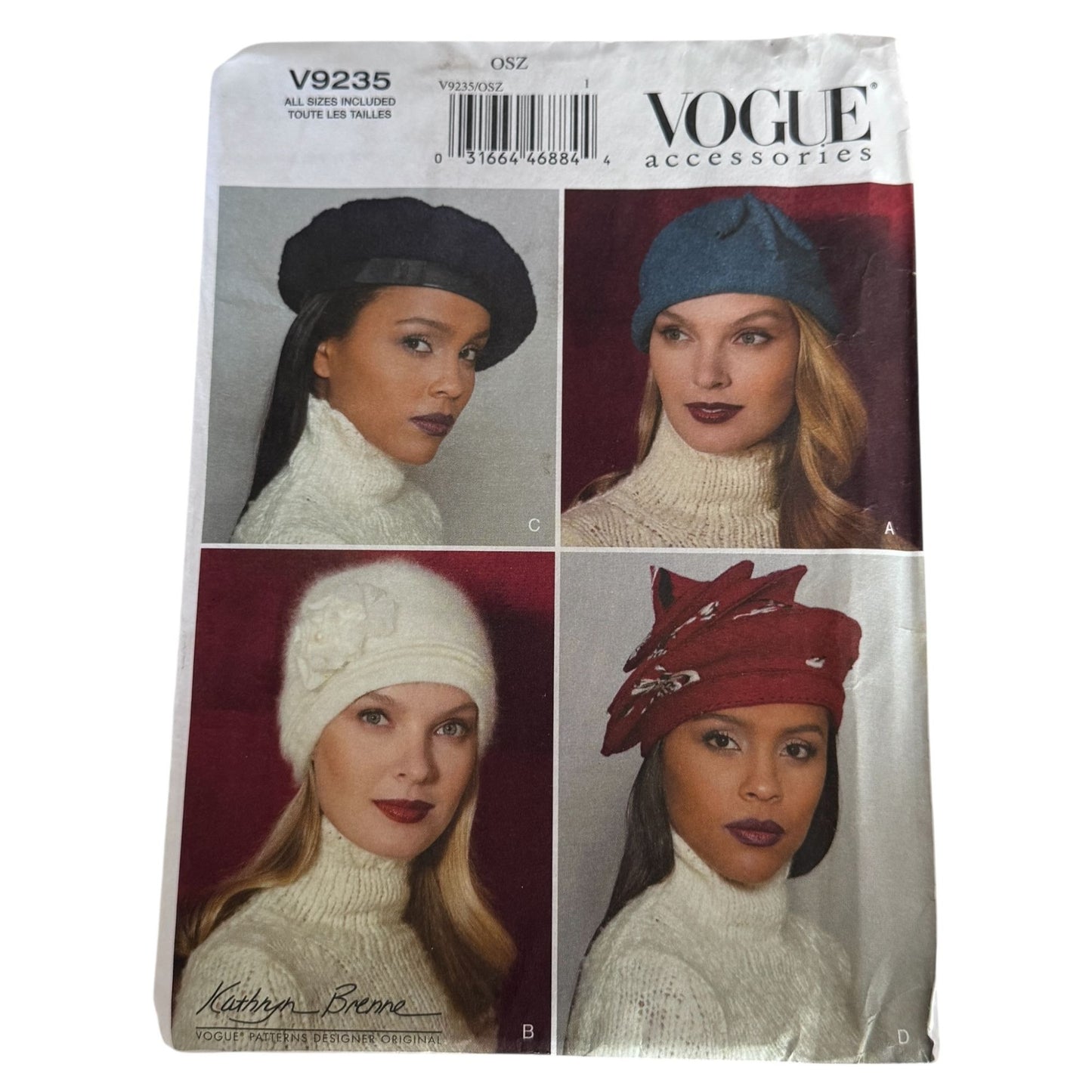 Vogue Sewing Pattern V9235 Misses Hats Wraps Faux Fur Beret Capelet Winter Accessories Uncut