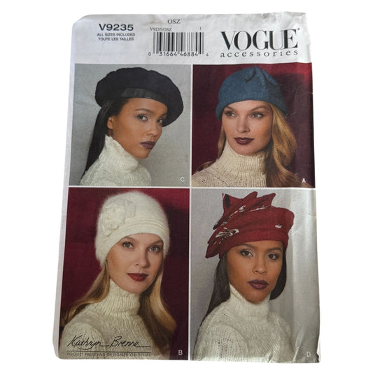 Vogue Sewing Pattern V9235 Misses Hats Wraps Faux Fur Beret Capelet Winter Accessories Uncut
