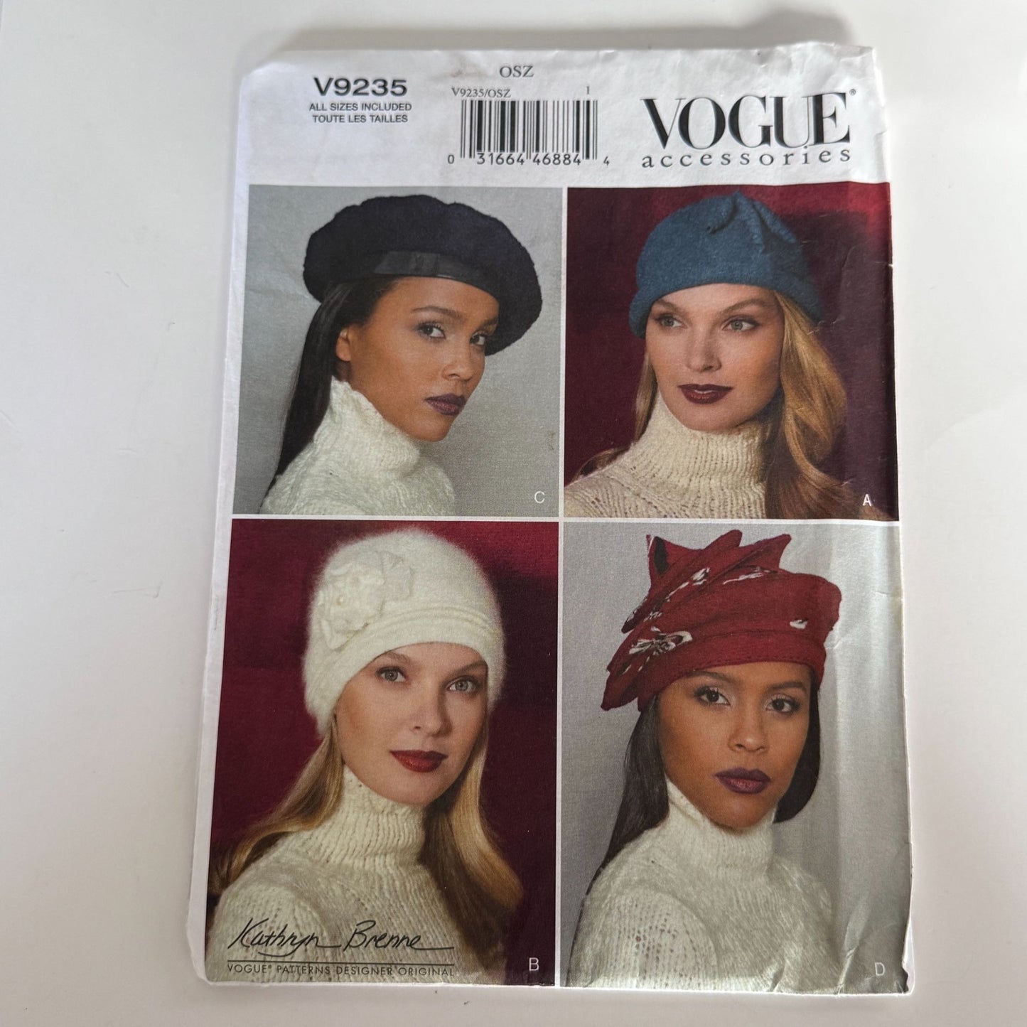 Vogue Sewing Pattern V9235 Misses Hats Wraps Faux Fur Beret Capelet Winter Accessories Uncut