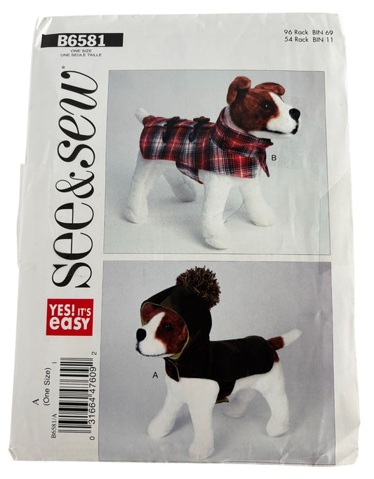 Butterick Sewing Pattern B6581 Dog Coats Winter Outerwear Flannel Fleece Warm UC