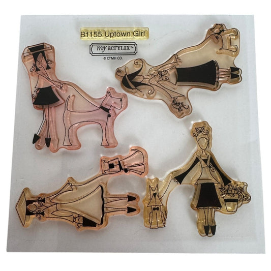 CTMH My Acrylix Acrylic Stamp Set Uptown Girl Dog Walking Lady Card Making B1155