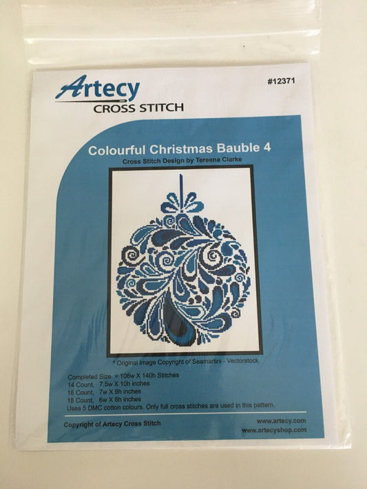 Artecy Cross Stitch Pattern Colorful Christmas Bauble Holiday Ornament Winter