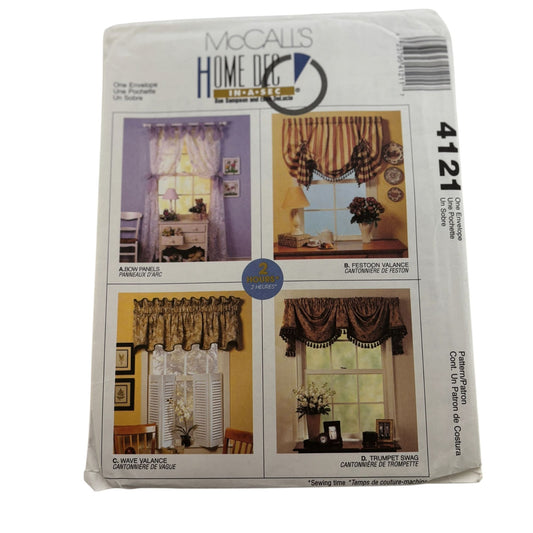 McCalls Sewing Pattern 4121 Home Dec In A Sec Window Treatments Festoon Valance