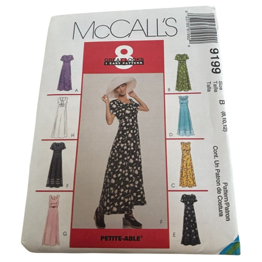 McCalls Sewing Pattern 9199 Dress Empire Waist Summer Spring Fashion 8 10 12 UC
