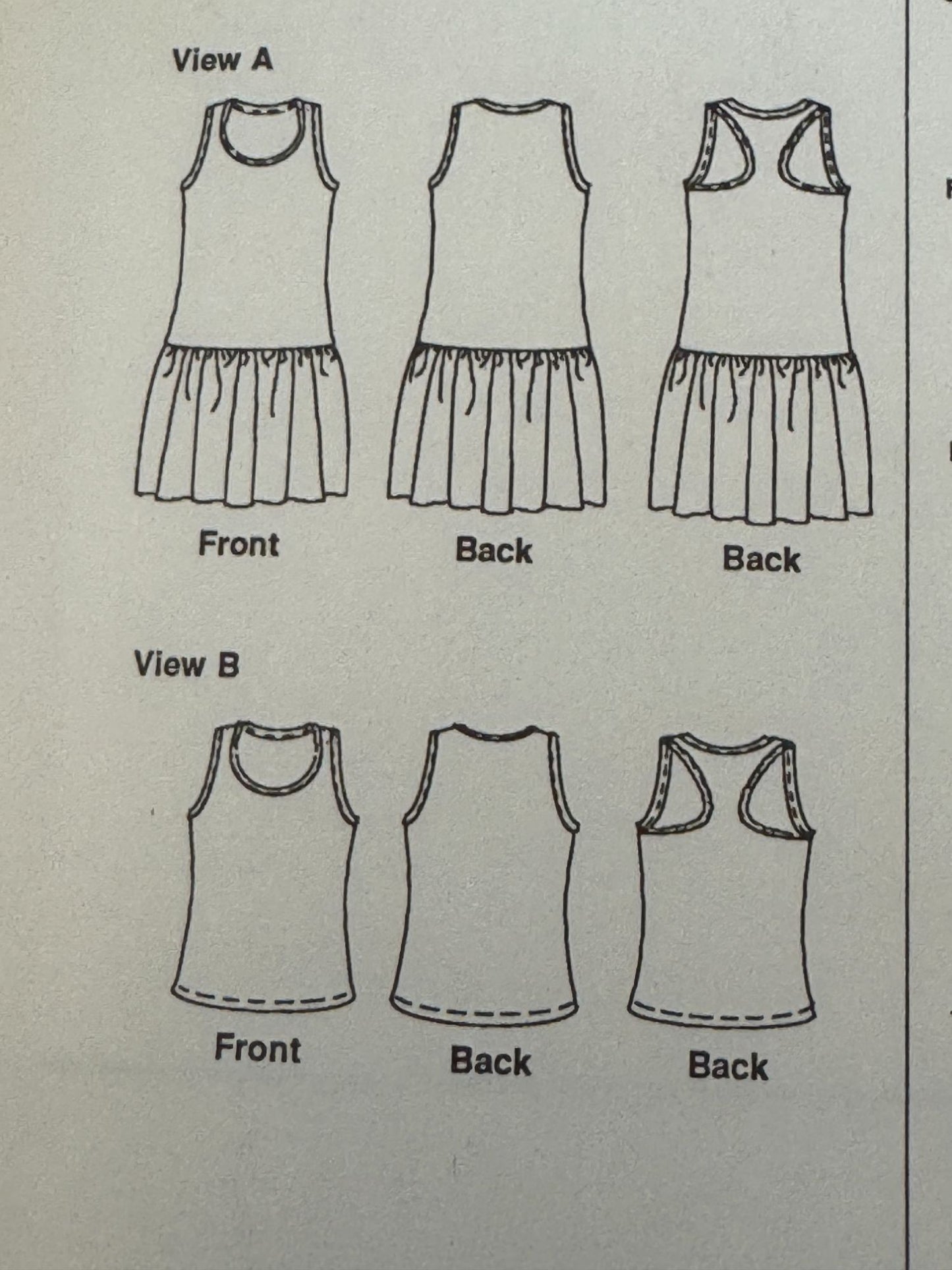 Stretch and Sew Sewing Pattern 940 Childrens Tank Top Shirt and Dress 1980s UC