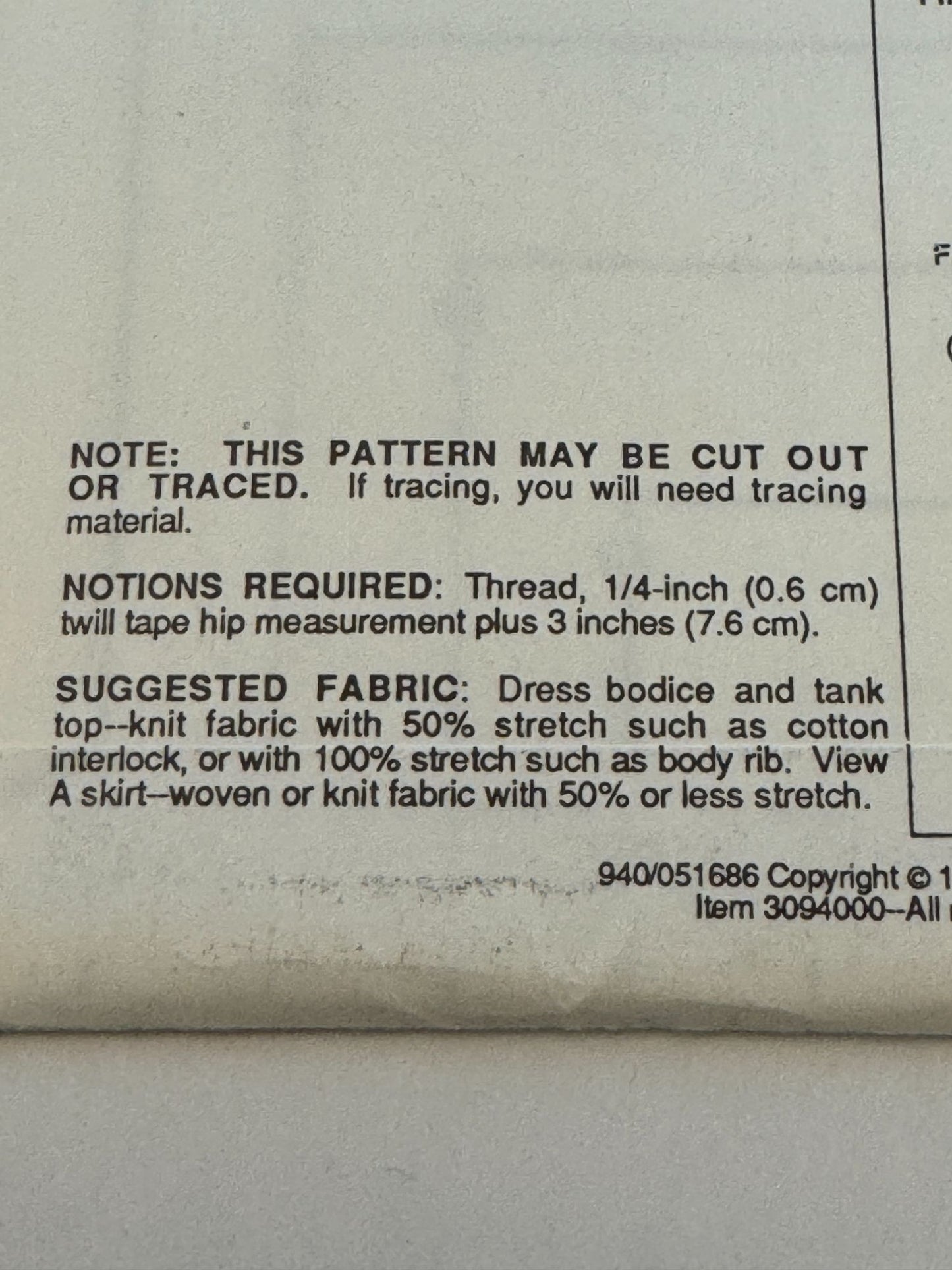 Stretch and Sew Sewing Pattern 940 Childrens Tank Top Shirt and Dress 1980s UC