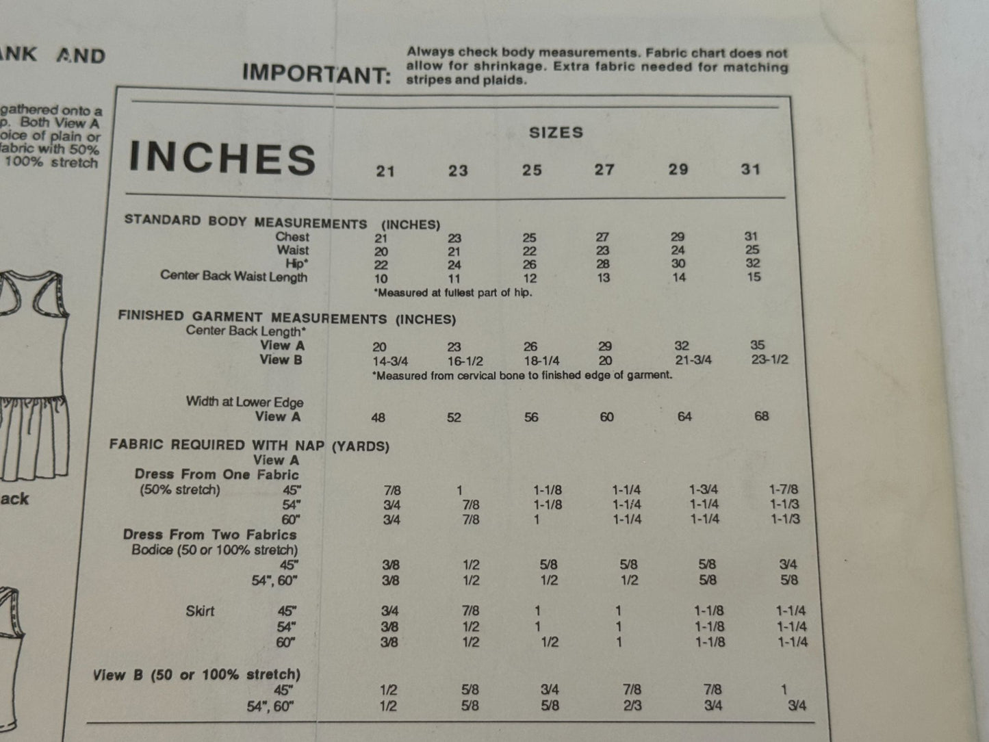 Stretch and Sew Sewing Pattern 940 Childrens Tank Top Shirt and Dress 1980s UC