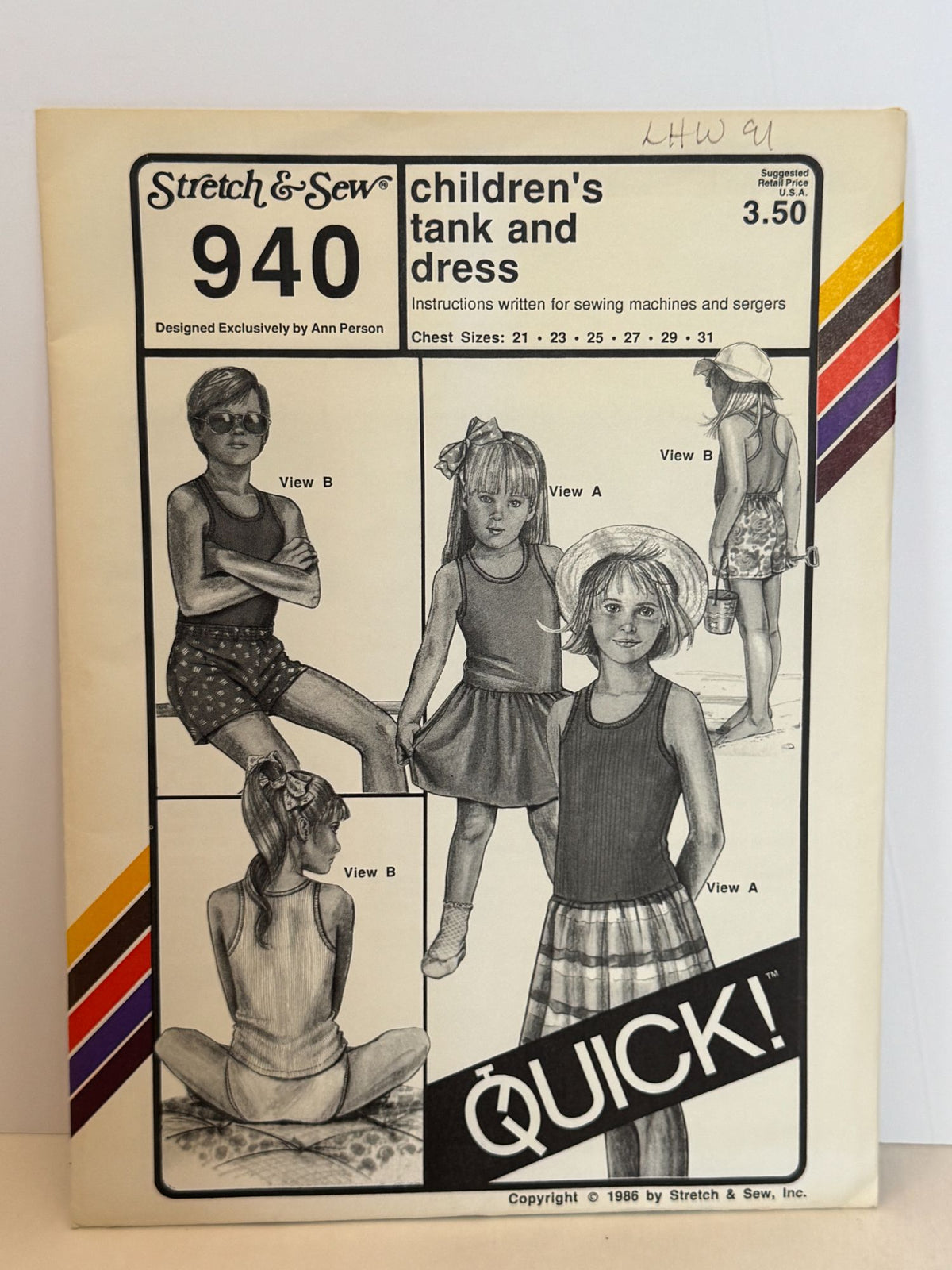 Stretch and Sew Sewing Pattern 940 Childrens Tank Top Shirt and Dress 1980s UC
