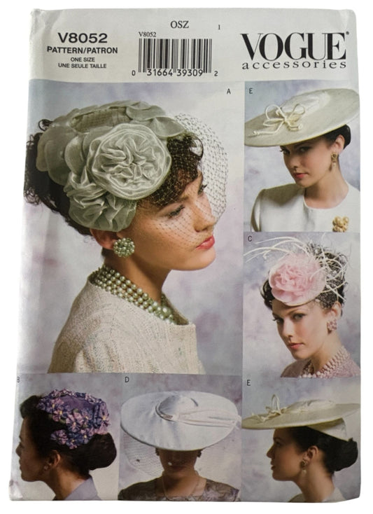 Vogue Sewing Pattern V8052 Misses Hat Vintage 1950s Style Accessories Wedding UC