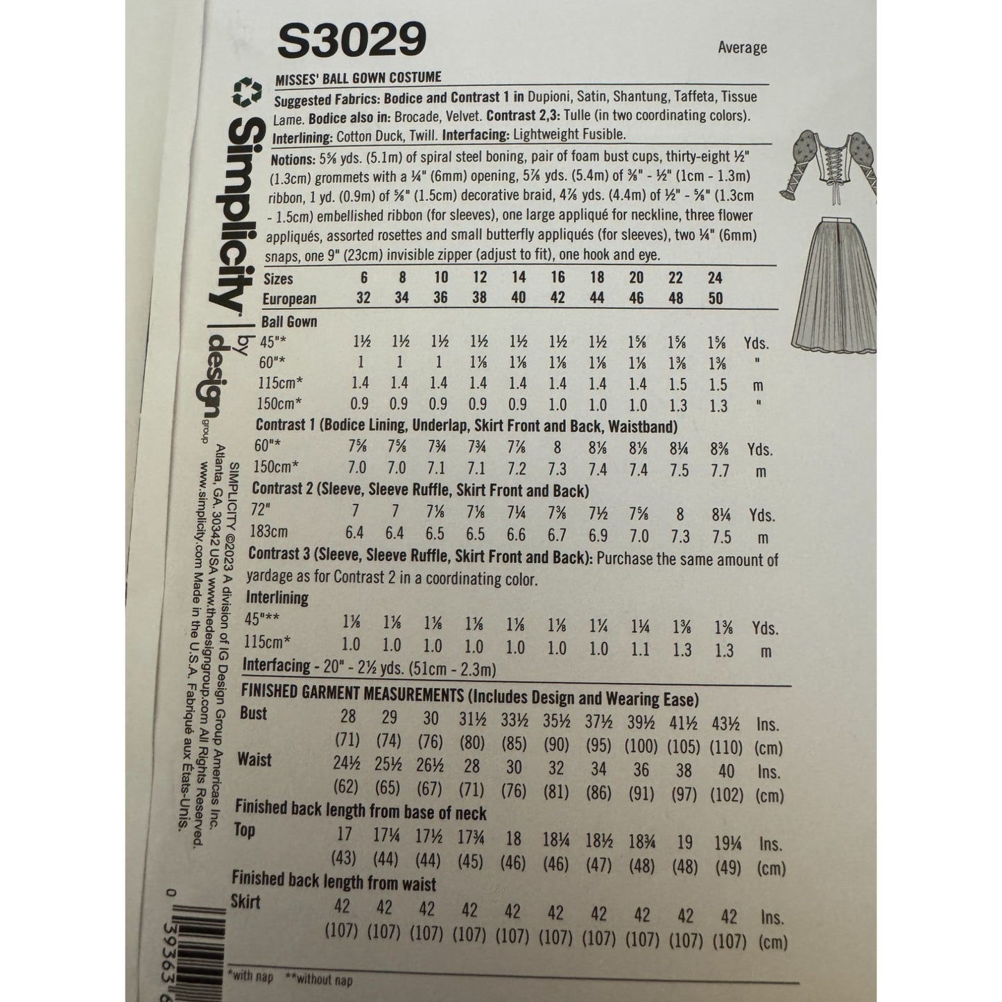 Simplicity Sewing Pattern S3029 Fairy Dress Ball Gown Costume 16-24 UC