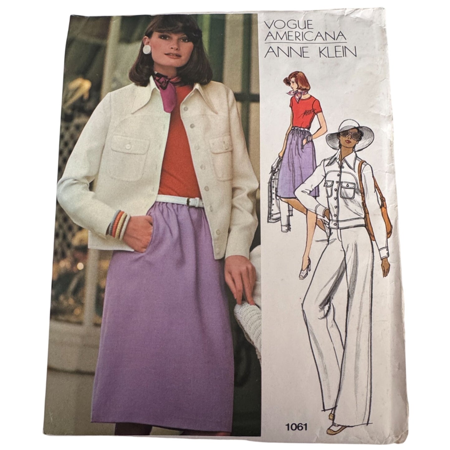 Vogue Sewing Pattern 1061 Americana Designer Anne Klein Bodysuit Jacket Skirt 1970s 14 Uncut