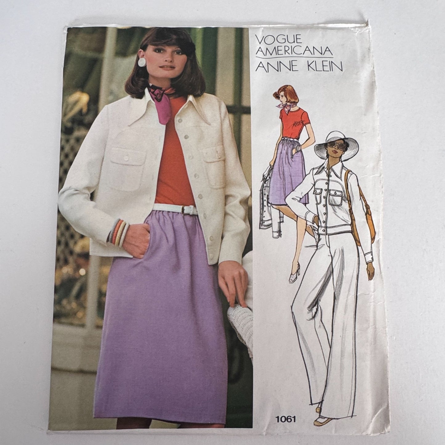 Vogue Sewing Pattern 1061 Americana Designer Anne Klein Bodysuit Jacket Skirt 1970s 14 Uncut