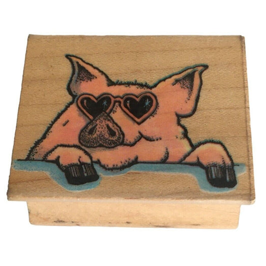 All Night Media Rubber Stamp Pig O My Heart Sunglasses Humor Farm Country Life