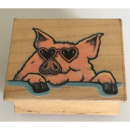 All Night Media Rubber Stamp Pig O My Heart Sunglasses Humor Farm Country Life
