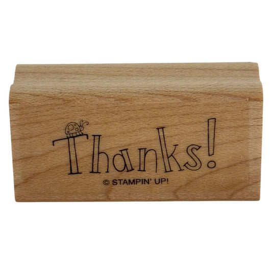 Stampin Up Rubber Stamp Ladybug Thanks Thank You Card Making Word Wood Mounted