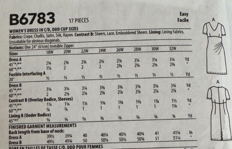 Butterick B6783 Plus Size 26W-32W Dress Pattern Wedding Guest Formal Evening FF