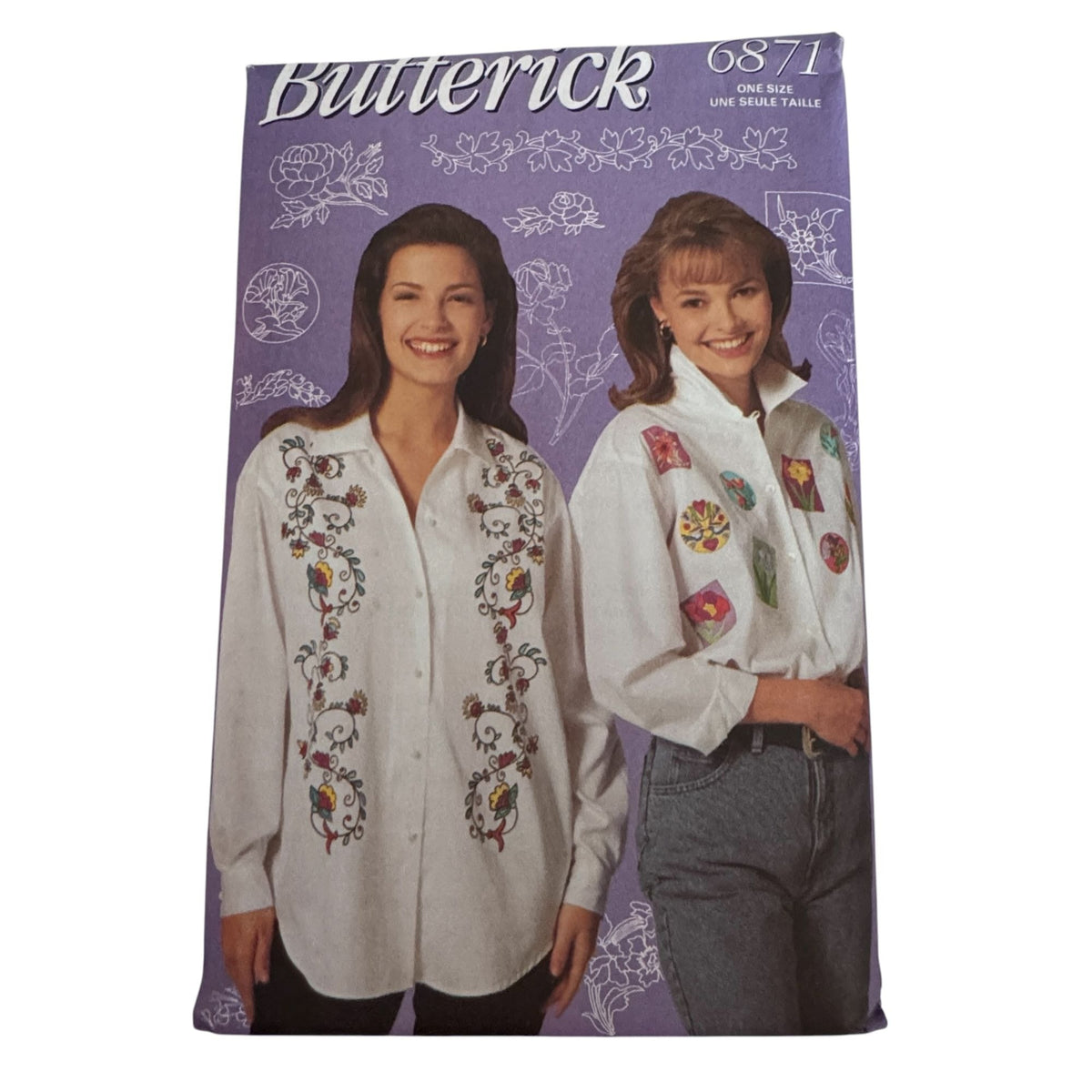 Butterick 6871 Floral Transfers Pattern Embroidery Applique Fabric Painting Markers Flowers Uncut