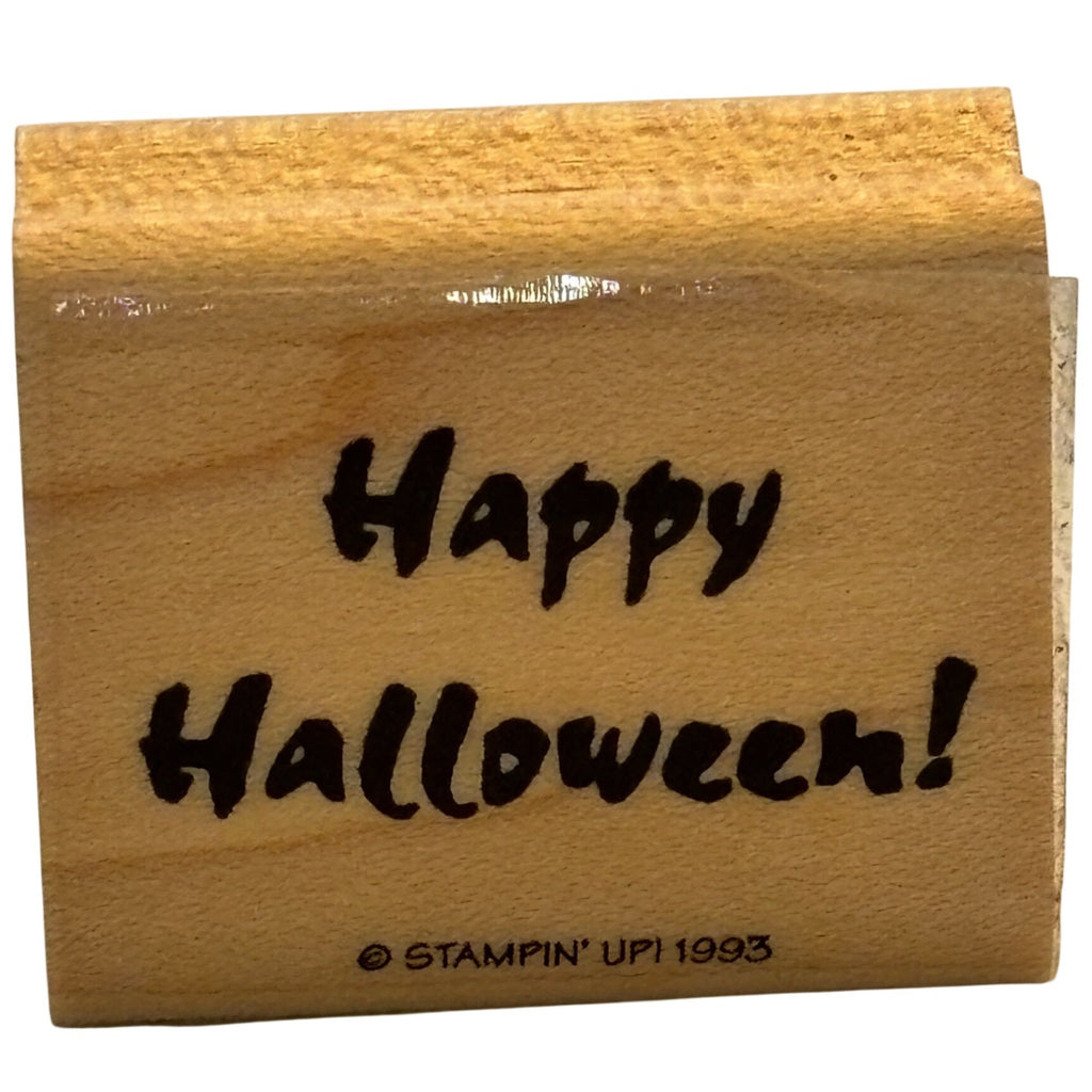 Stampin Up Rubber Stamp Happy Halloween Card Making Sentiment Words Wood Mounted