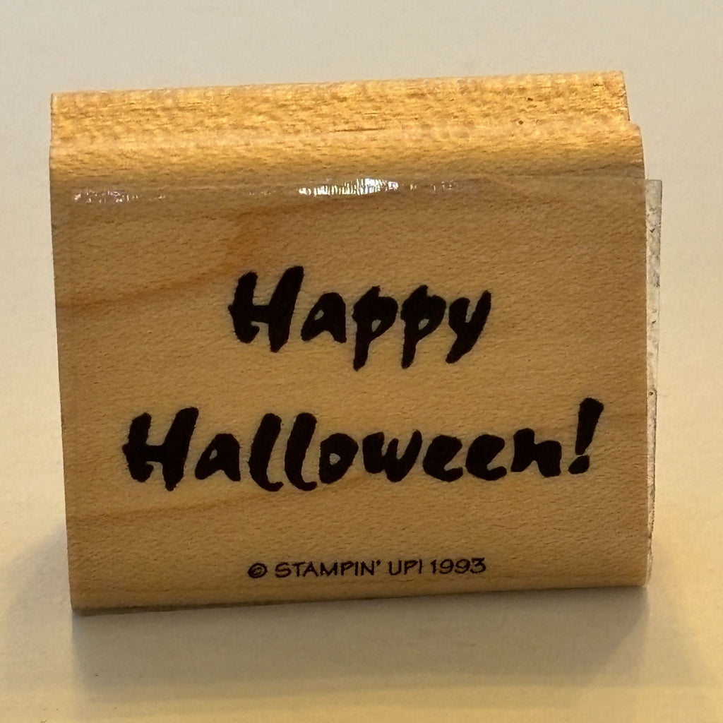 Stampin Up Rubber Stamp Happy Halloween Card Making Sentiment Words Wood Mounted
