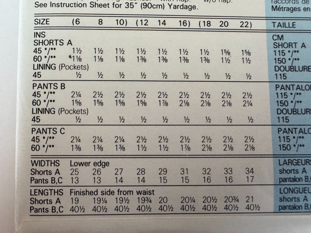 Butterick Sewing Pattern 5090 Fast Very Easy Misses Shorts Pants Tapered Leg