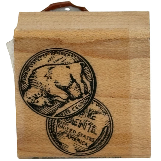 Stampin Up Rubber Stamp Buffalo Nickel Wooden Money Coin Card Making Numismatist