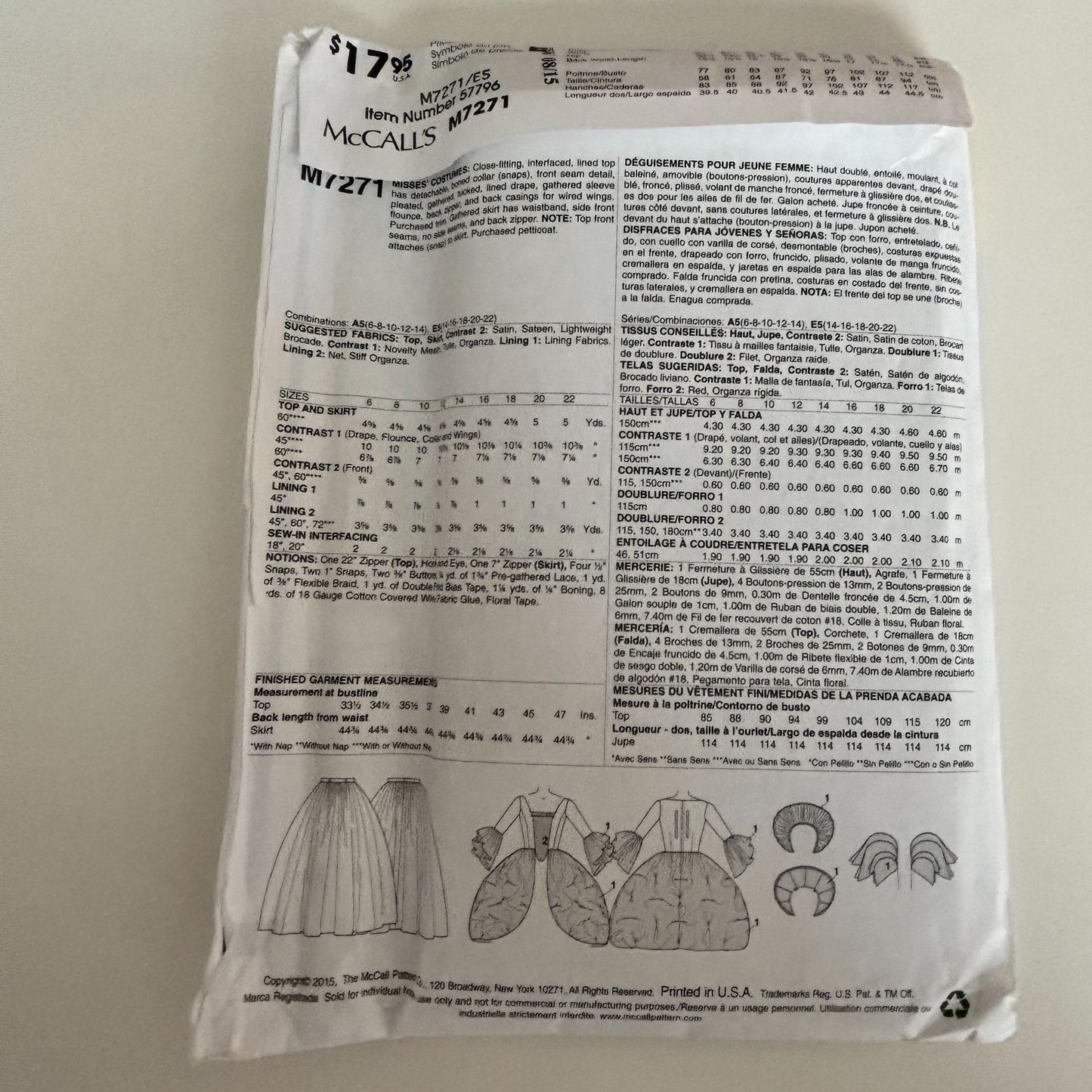 McCalls Sewing Pattern M7271 Fairy Godmother Princess Costume Dress Wings Fantasy Gown 14-22 UNCUT