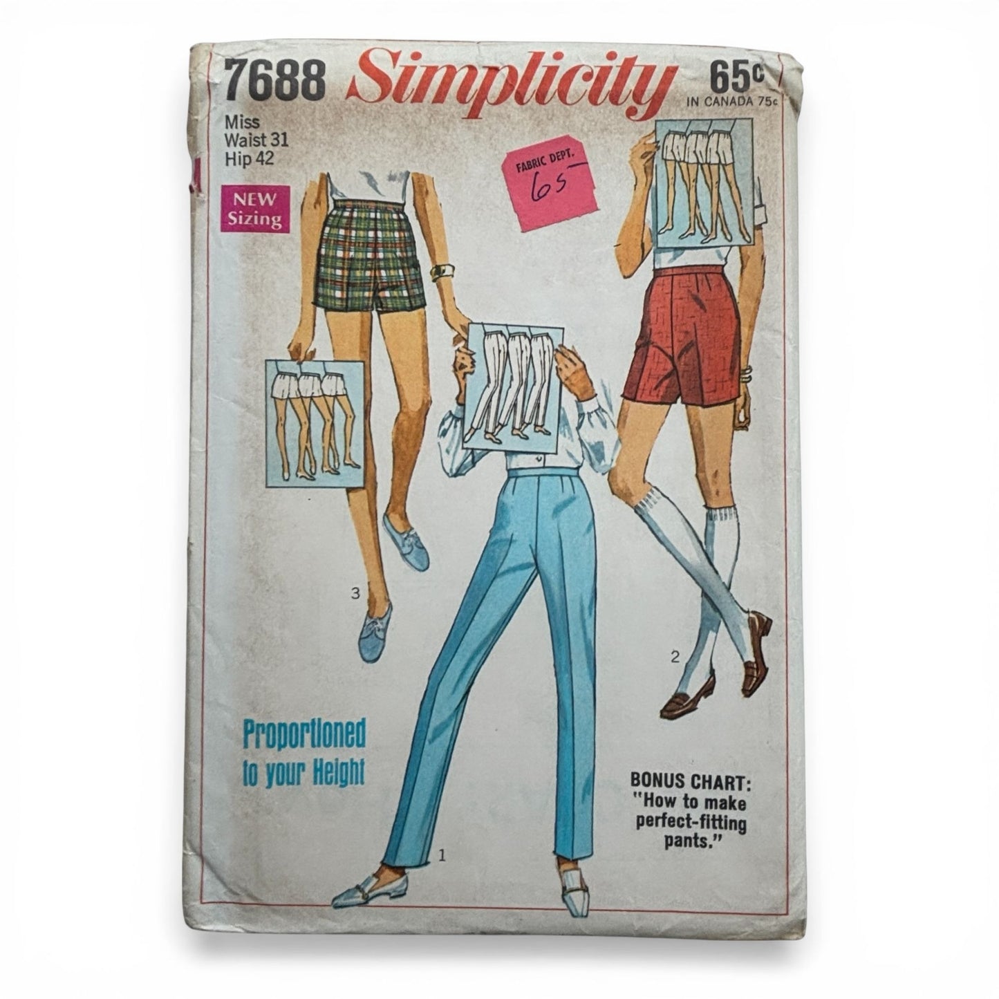Simplicity Sewing Pattern 7688 Mod Pants Jamaica Short Shorts Vintage 1960s UC
