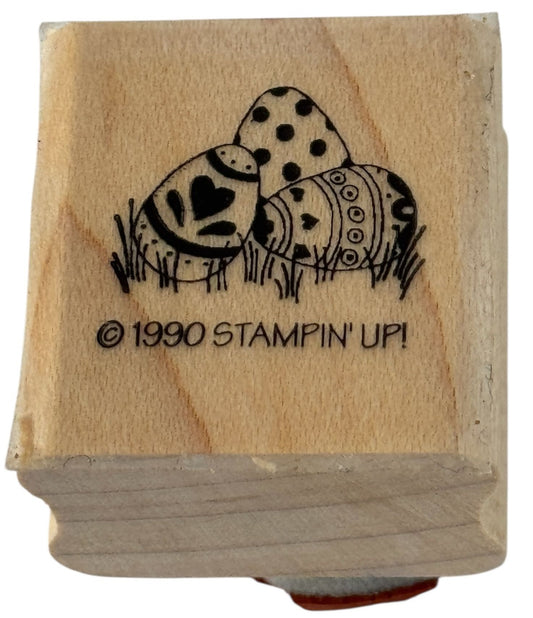 Stampin Up Rubber Stamp Easter Eggs Grass Spring Card Making Egg Wood Mounted