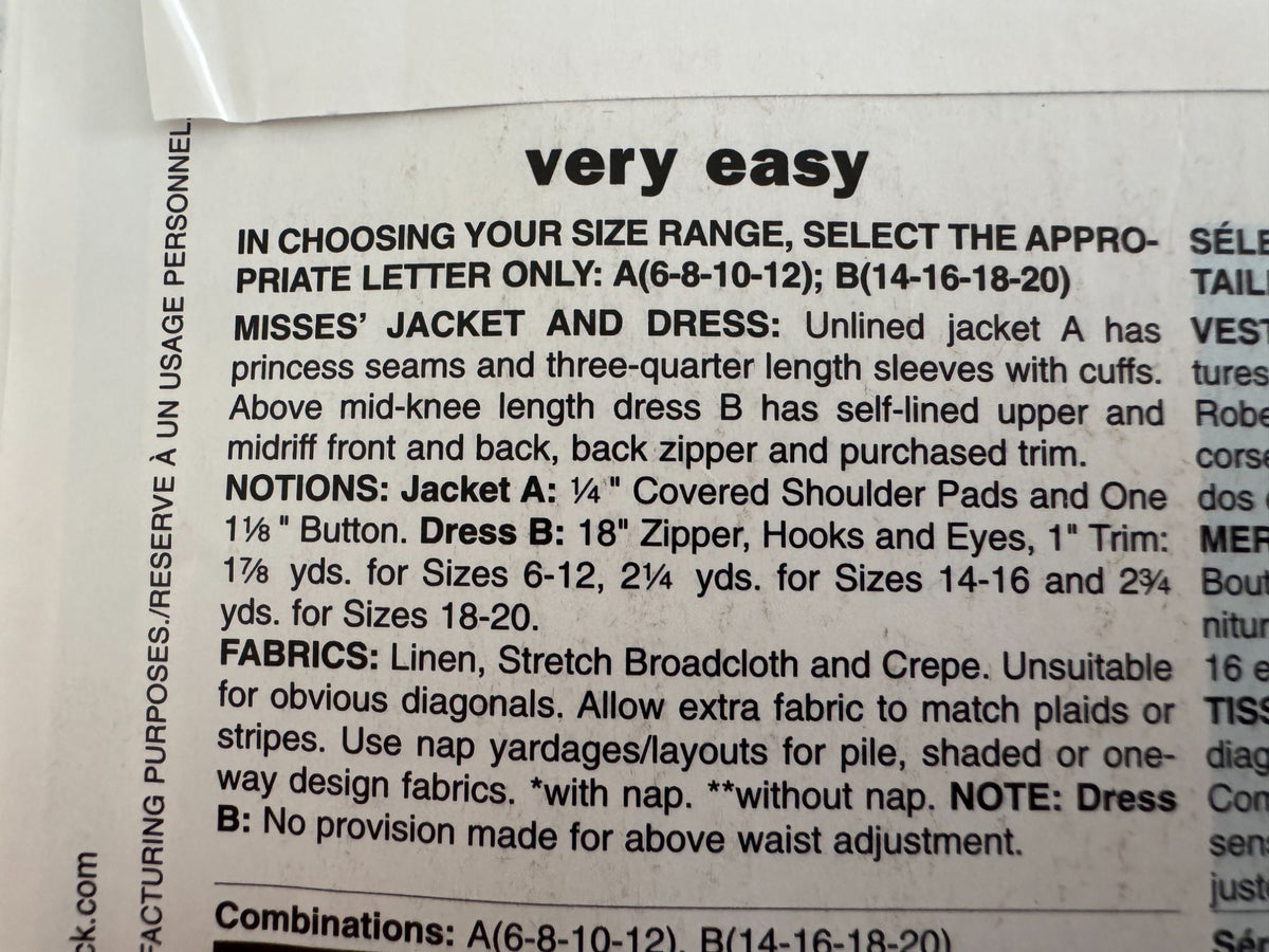Butterick Sewing Pattern B5478 Dress Jacket Modern Office Chic Sizes 14–20 Uncut