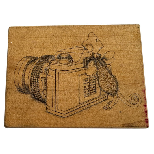Stampa Rosa Wood Rubber Stamp House Mouse Say Cheese Maxwell Camera Funny Humor