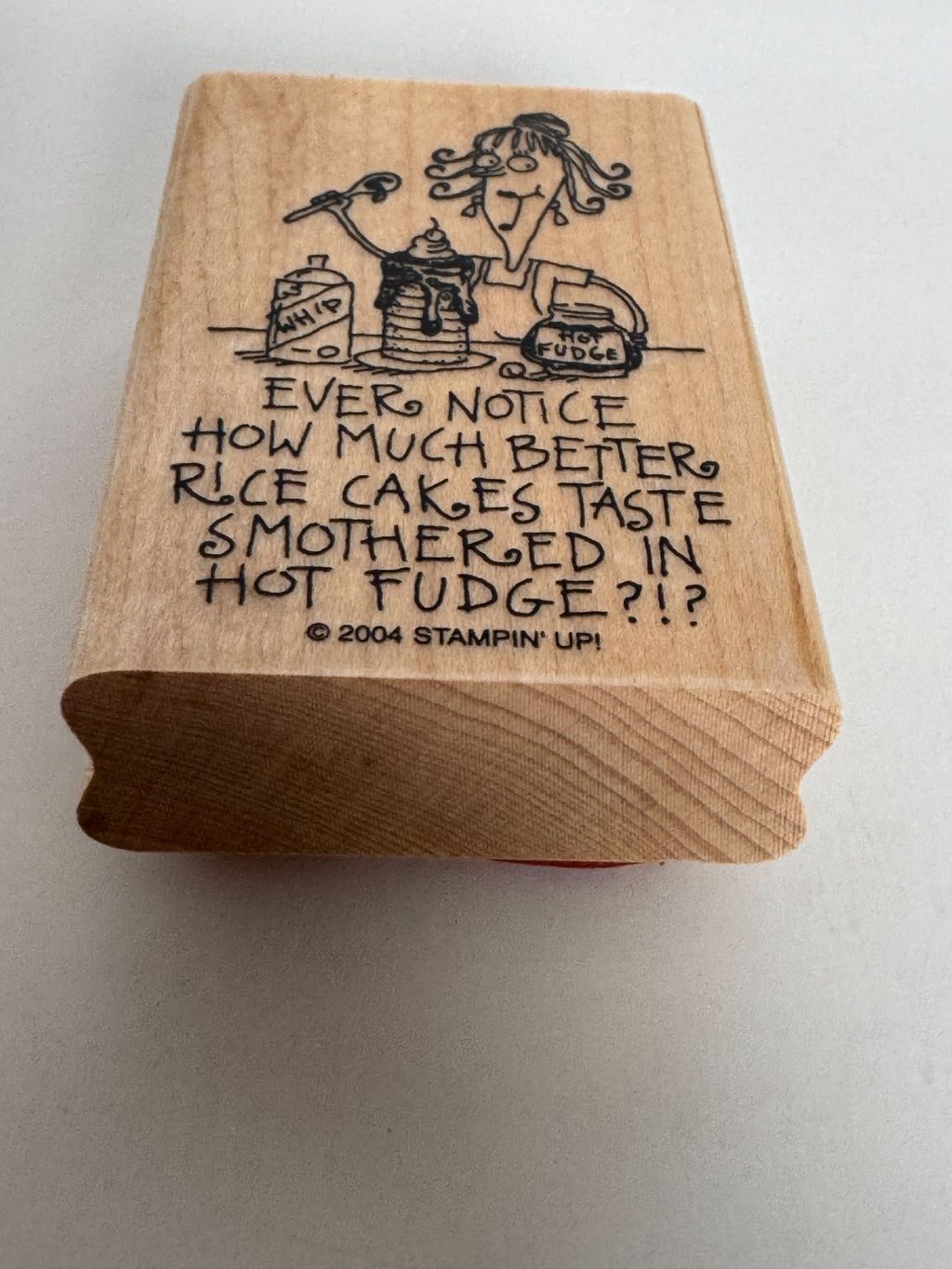 Stampin Up Rubber Stamp Funny Diet Rice Cakes Smothered in Hot Fudge Food Humor