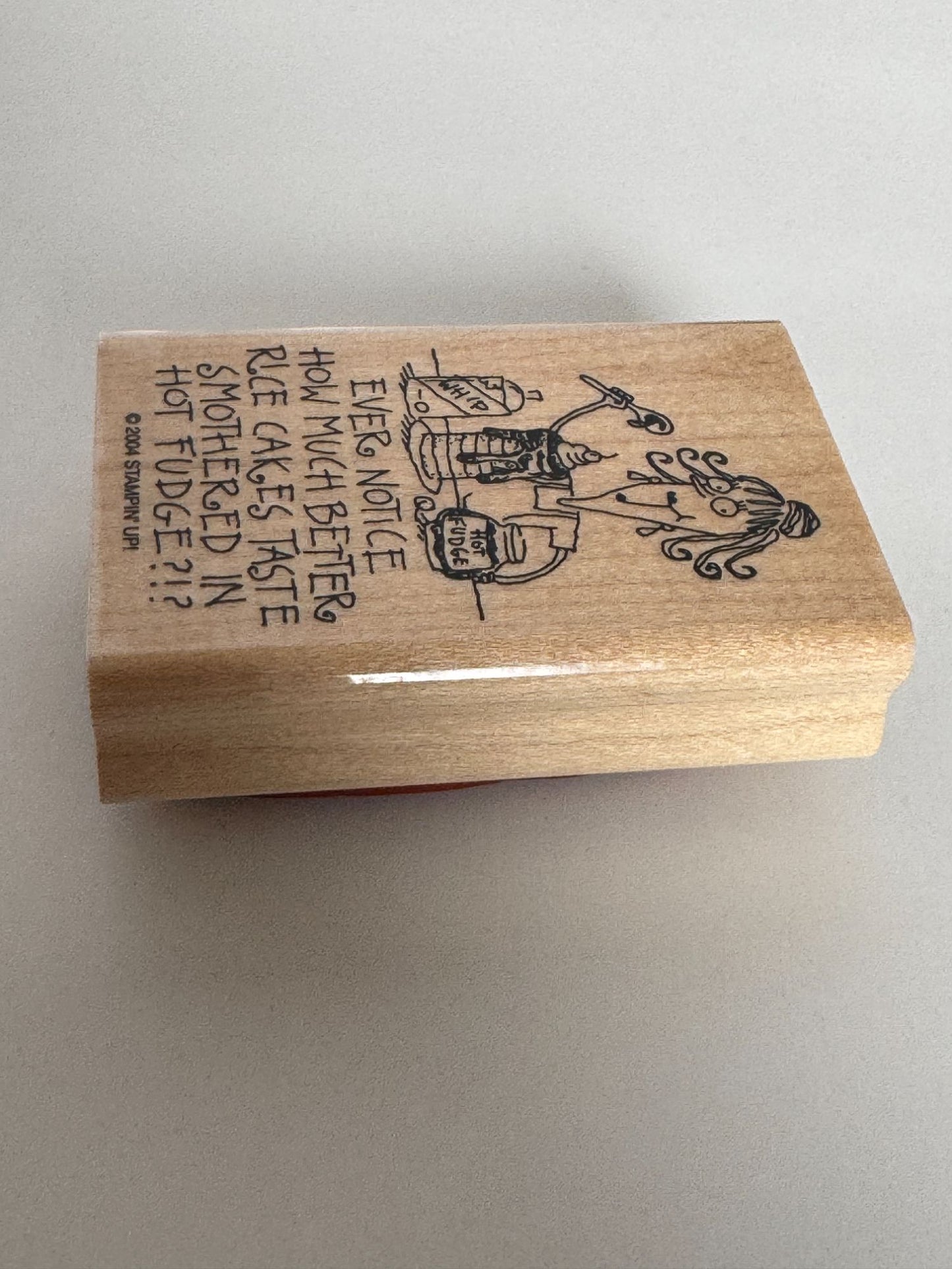 Stampin Up Rubber Stamp Funny Diet Rice Cakes Smothered in Hot Fudge Food Humor