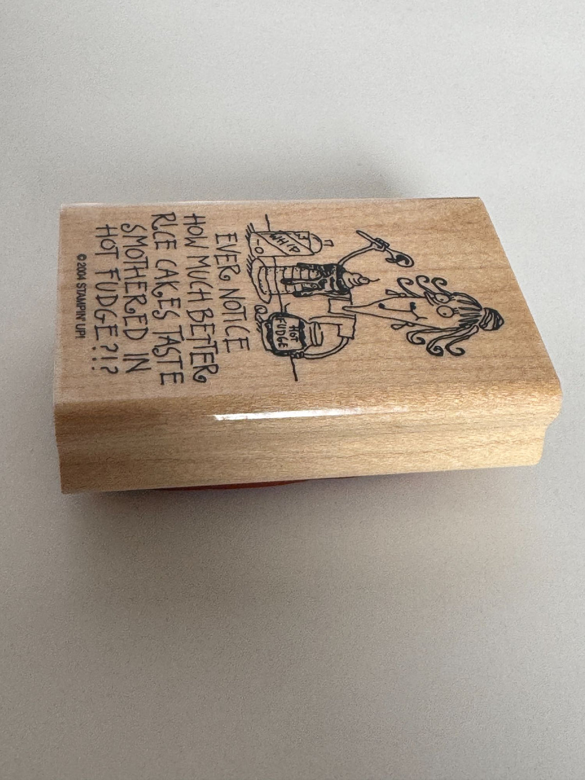 Stampin Up Rubber Stamp Funny Diet Rice Cakes Smothered in Hot Fudge Food Humor